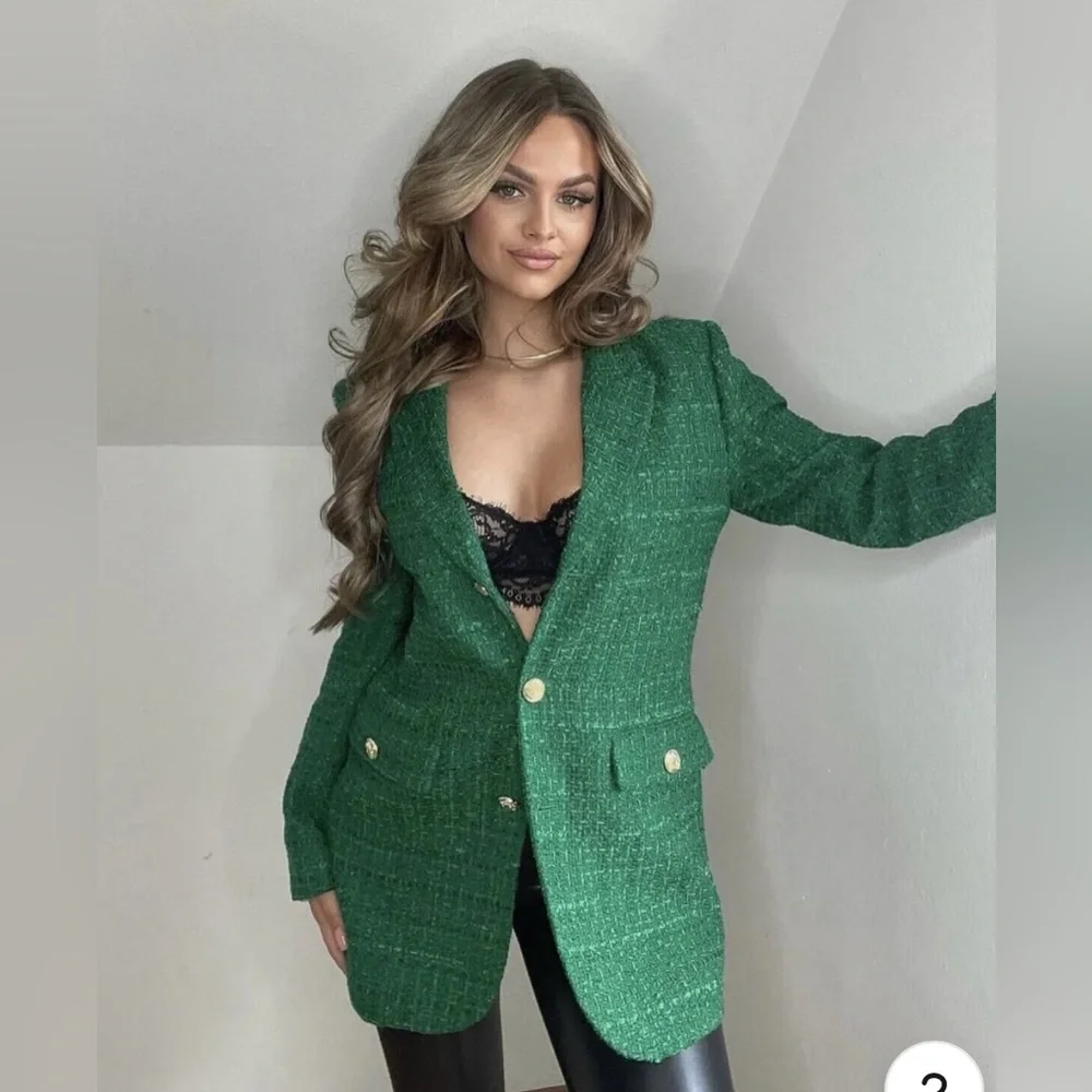 ZARA BUTTON TEXTURED WEAVE BLAZER - Picture 9 of 16